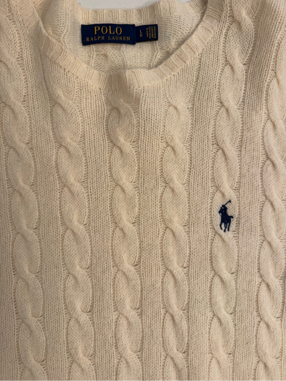 Polo Ralph Lauren Iconic Cable-Knit Cashmere Sweater Cream Men’s Size Large - Picture 3 of 4
